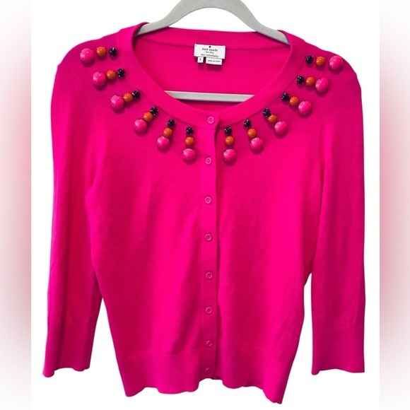 Kate Spade Rio Embellished Cardigan Sweater Pink Cotton Jeweled Button Small - Picture 1 of 11